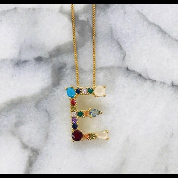 Multi-colored CZ & Stone Initial Necklaces-Boutique - Picture 6 of 16